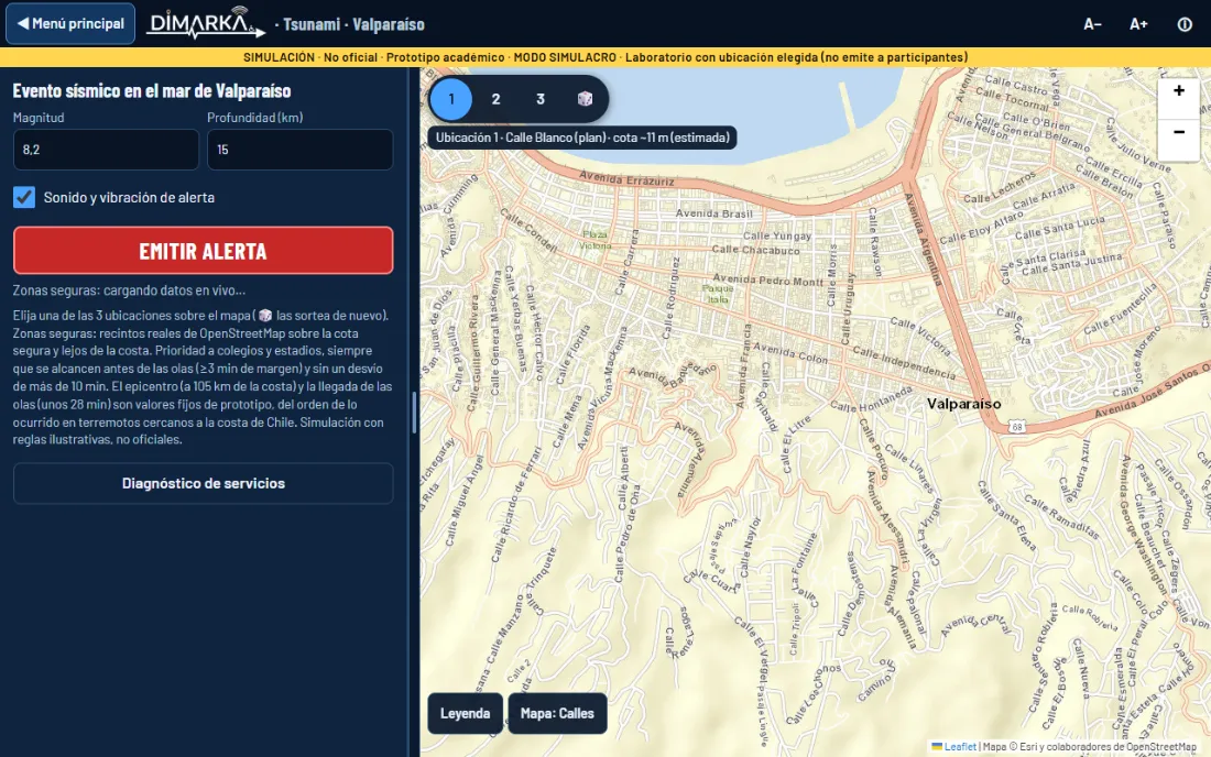Caso histórico de tsunami en Valparaíso con el formulario del evento y el mapa