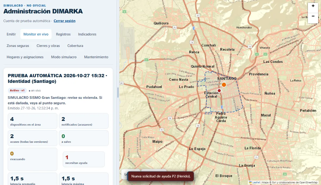 Monitor en vivo con los contadores del evento y el mapa